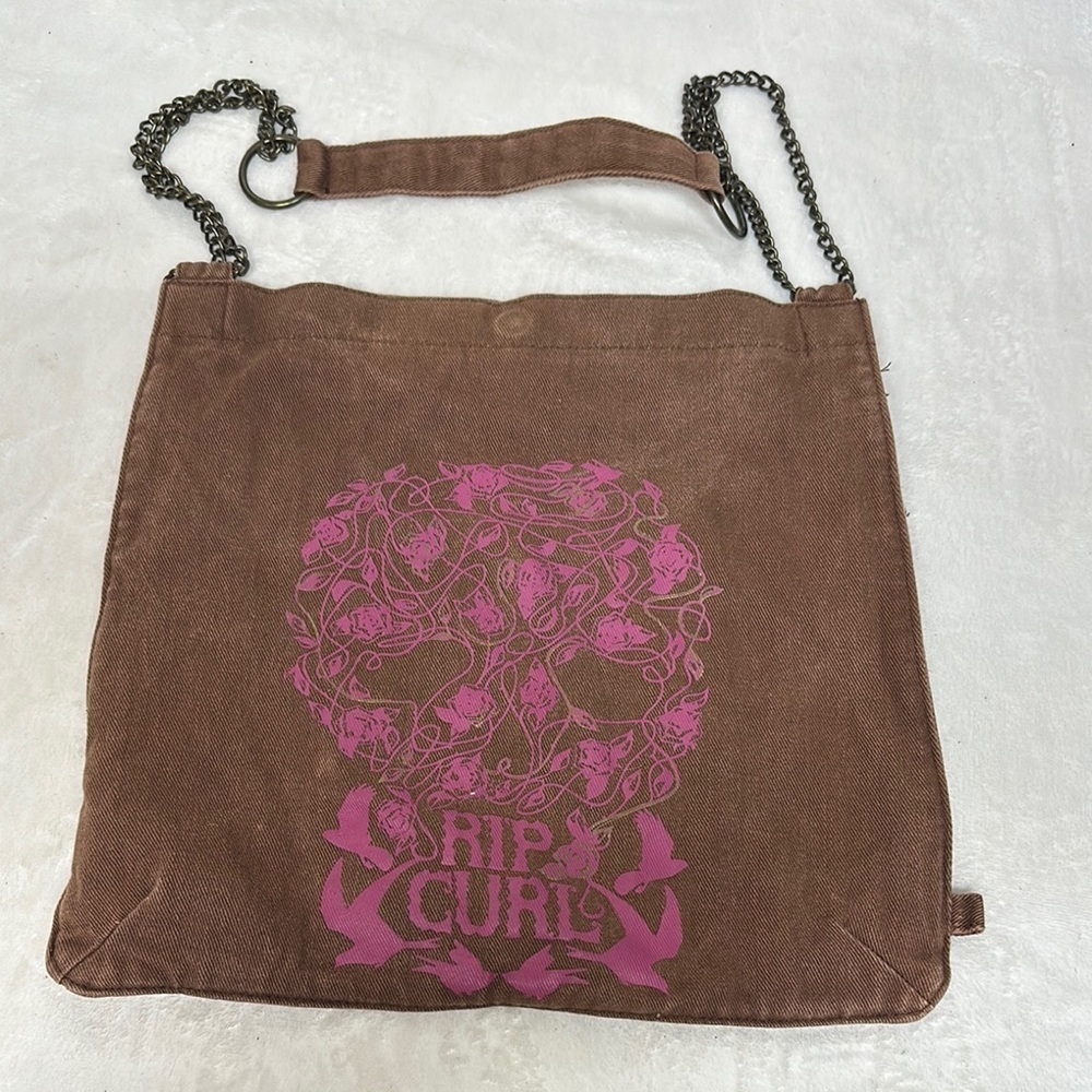 Rip Curl Brown and Pink Tote Bag with Skull Design